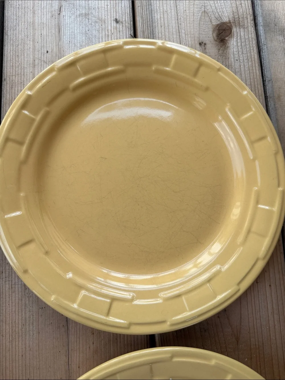 Set of 6 Longaberger Pottery Woven Traditions Butternut Dinner Plates